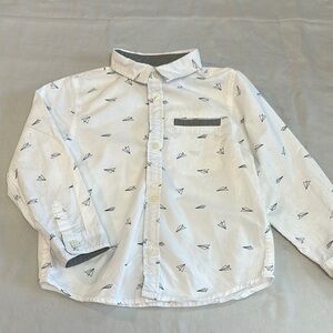 Gymboree White and Gray Button Down Shirt with Subtle Print